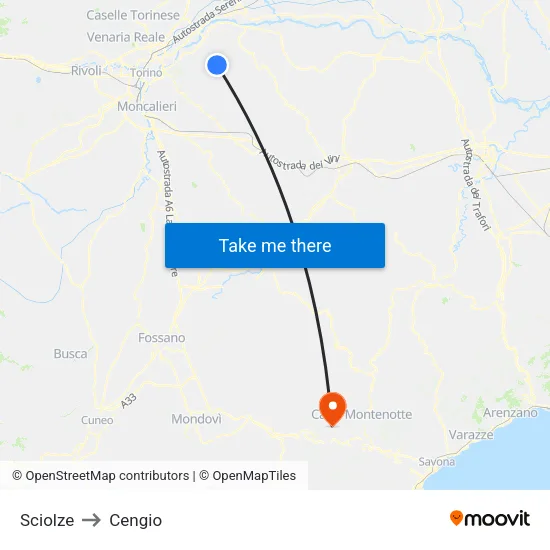 Sciolze to Cengio map