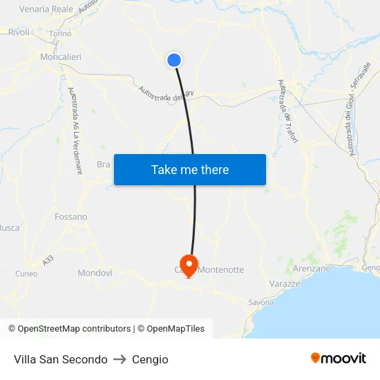 Villa San Secondo to Cengio map