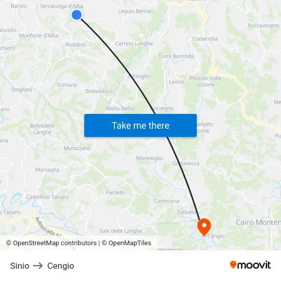 Sinio to Cengio map