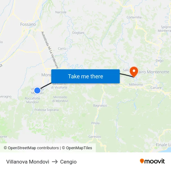 Villanova Mondovì to Cengio map