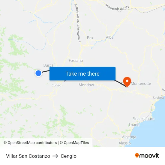 Villar San Costanzo to Cengio map