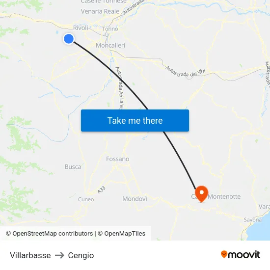 Villarbasse to Cengio map