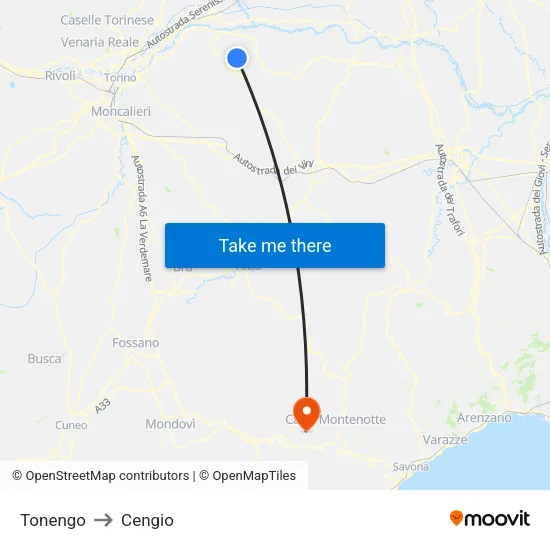 Tonengo to Cengio map