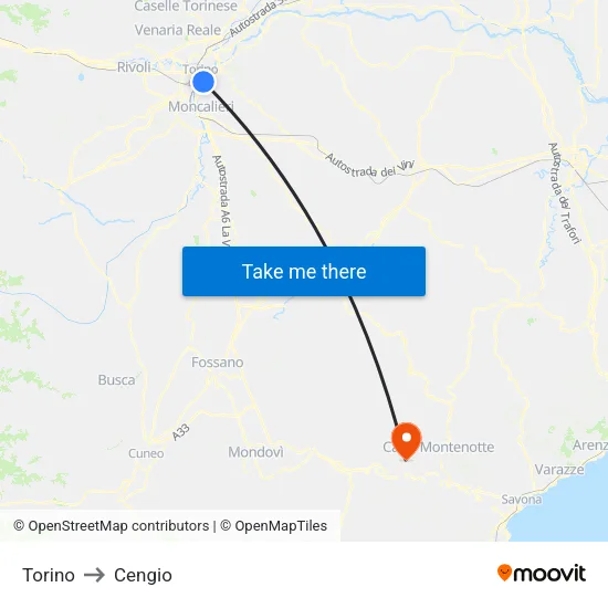 Torino to Cengio map