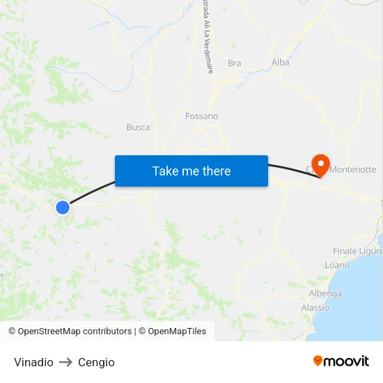 Vinadio to Cengio map