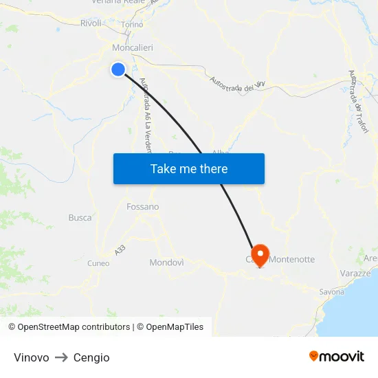 Vinovo to Cengio map