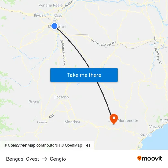 Bengasi to Cengio map