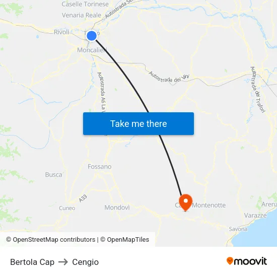 Bertola Cap to Cengio map