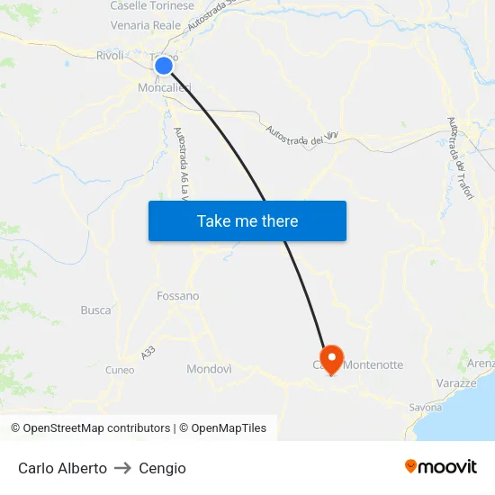 Carlo Alberto to Cengio map