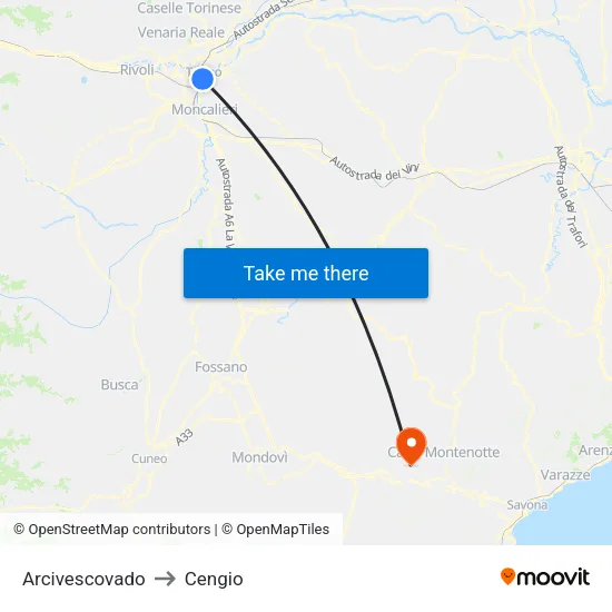 Arcivescovado to Cengio map