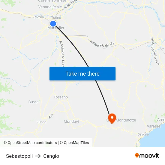 Sebastopoli to Cengio map