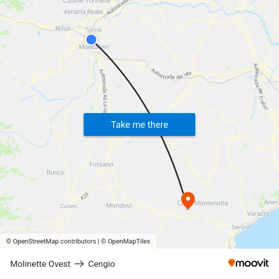 Molinette Ovest to Cengio map