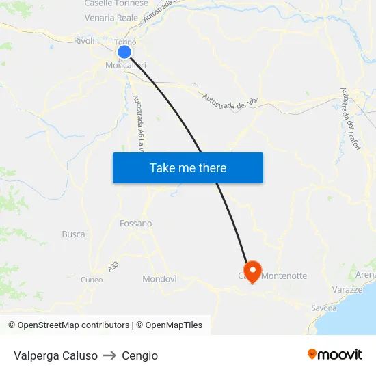 Valperga Caluso to Cengio map