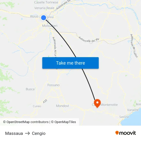 Massaua to Cengio map