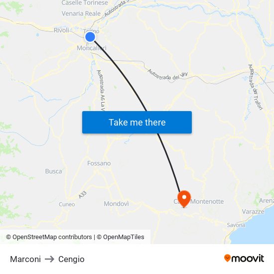 Marconi to Cengio map