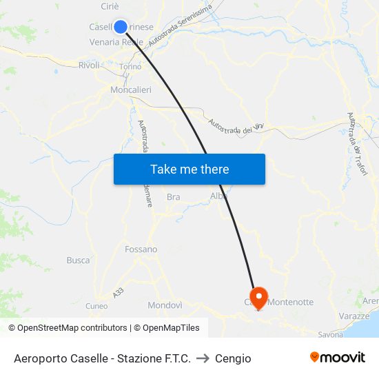 Aeroporto Caselle - Stazione F.T.C. to Cengio map