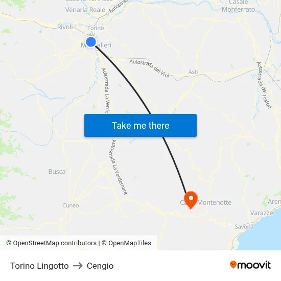 Turin Lingotto to Cengio map