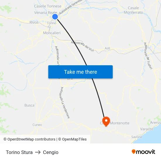 Turin Stura to Cengio map