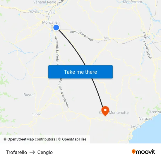 Trofarello to Cengio map