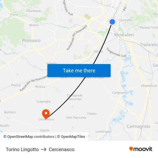 Turin Lingotto to Cercenasco map