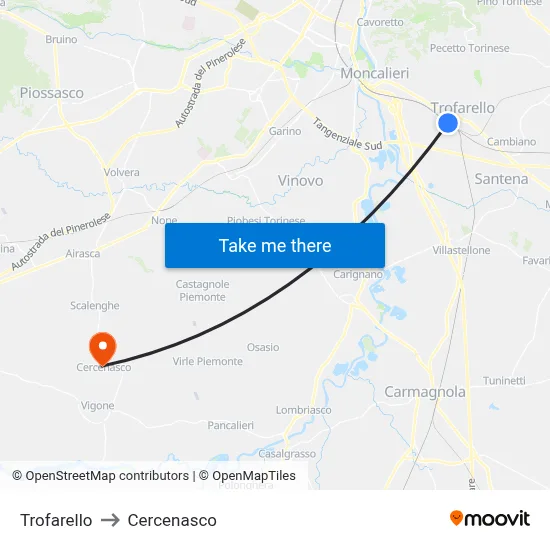 Trofarello to Cercenasco map