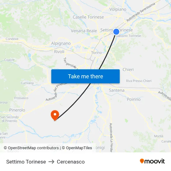 Settimo Torinese to Cercenasco map