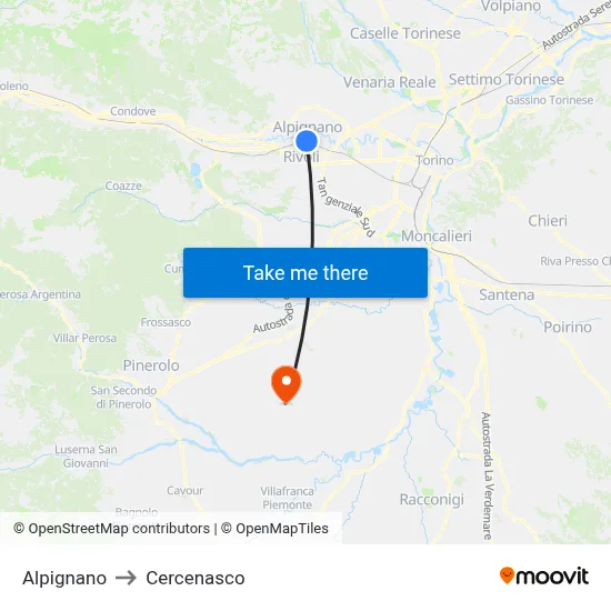 Alpignano to Cercenasco map