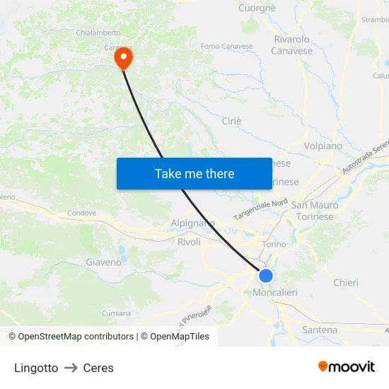 Lingotto to Ceres map