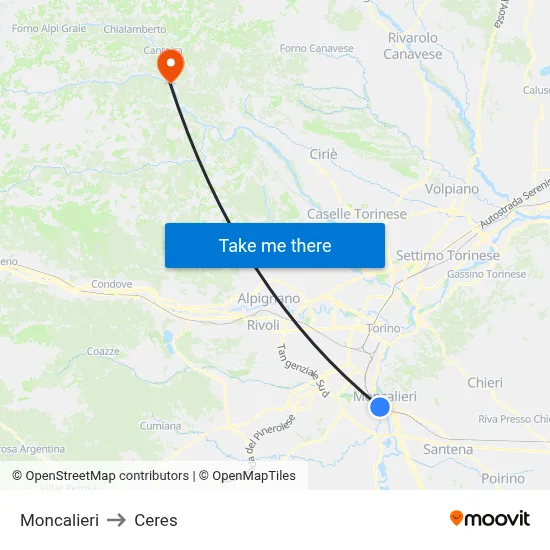 Moncalieri to Ceres map