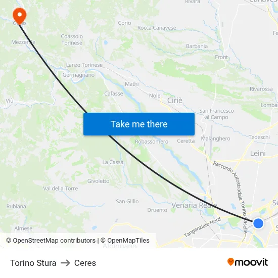 Turin Stura to Ceres map