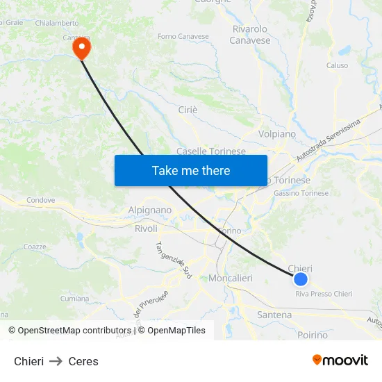 Chieri to Ceres map