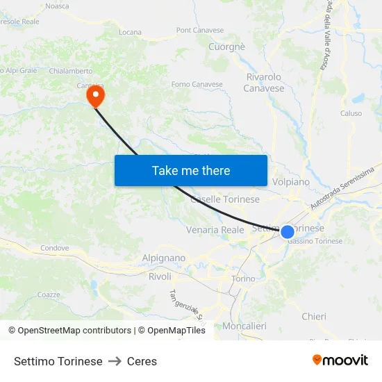 Settimo Torinese to Ceres map