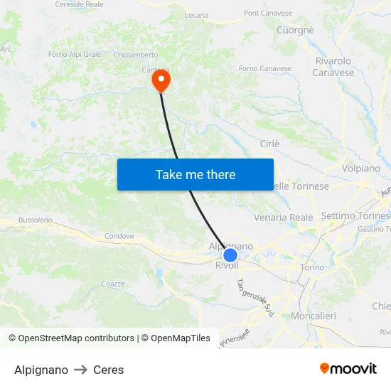 Alpignano to Ceres map