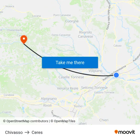 Chivasso to Ceres map