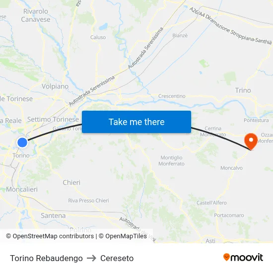 Turin Rebaudengo to Cereseto map