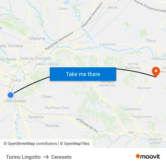 Turin Lingotto to Cereseto map