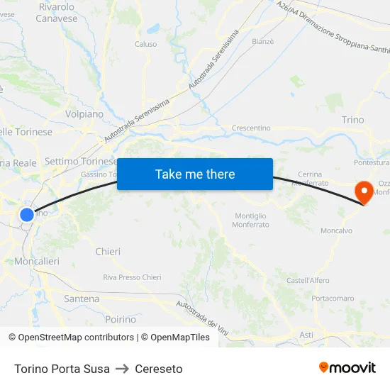 Turin Porta Susa to Cereseto map