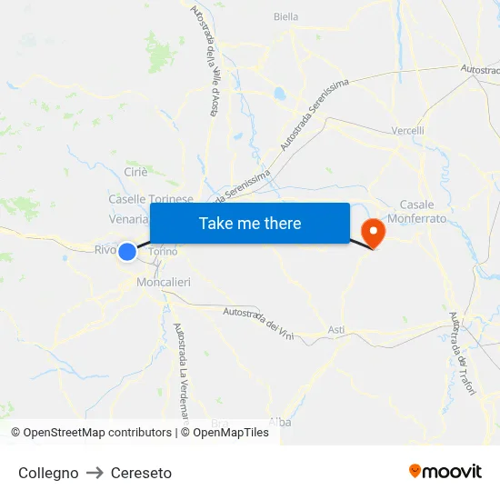Collegno to Cereseto map
