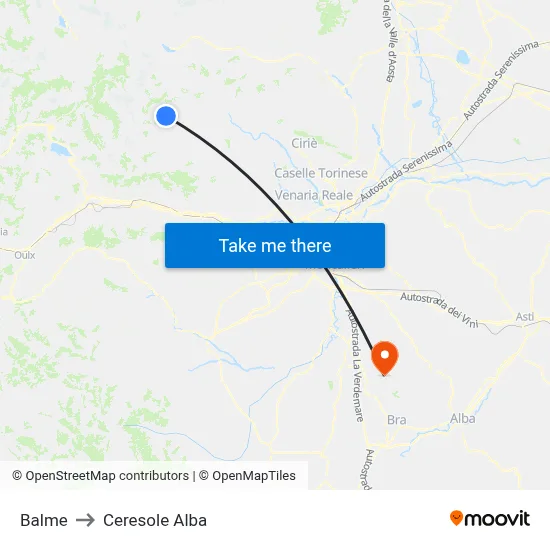 Balme to Ceresole Alba map