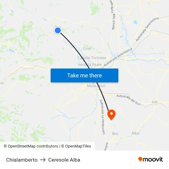Chialamberto to Ceresole Alba map