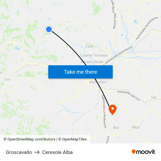 Groscavallo to Ceresole Alba map