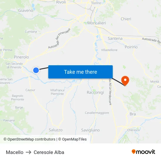 Macello to Ceresole Alba map