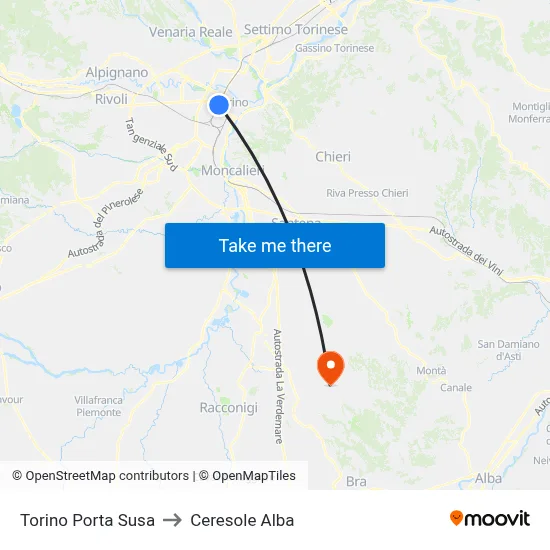 Turin Porta Susa to Ceresole Alba map