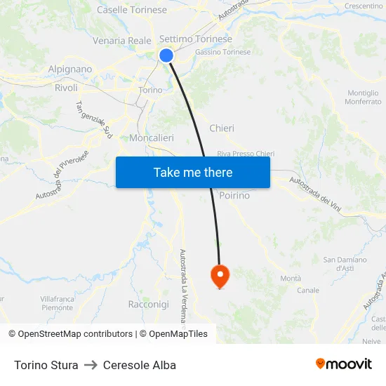Turin Stura to Ceresole Alba map