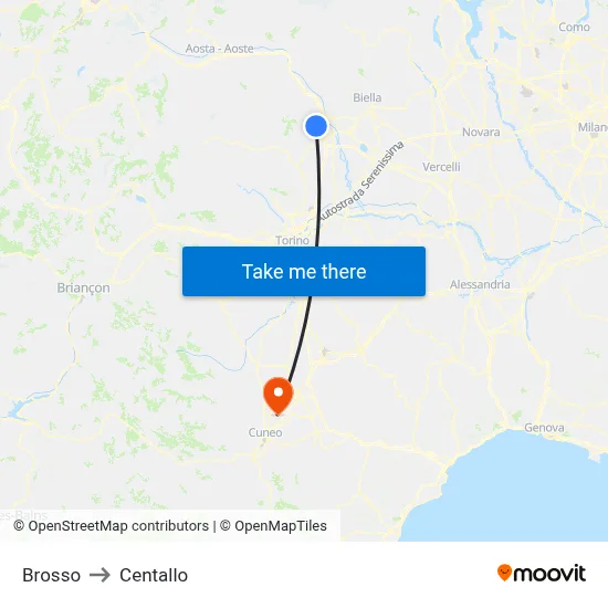 Brosso to Centallo map