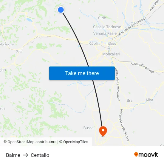 Balme to Centallo map