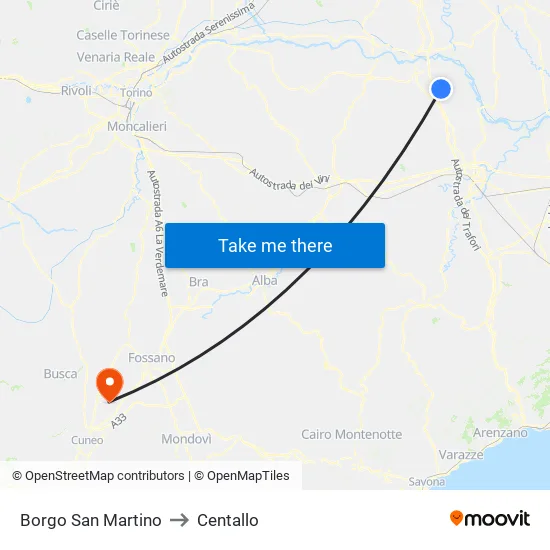 Borgo San Martino to Centallo map