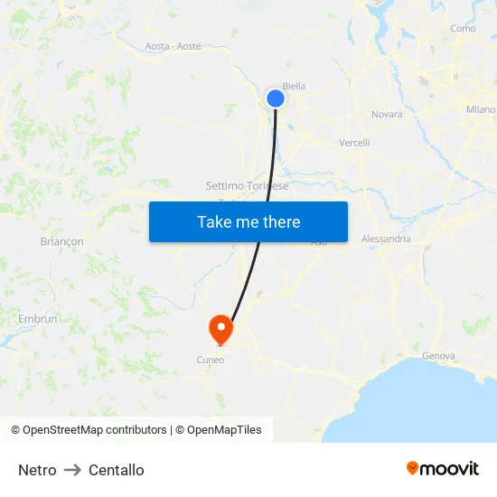 Netro to Centallo map
