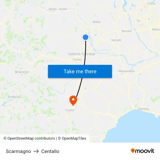 Scarmagno to Centallo map