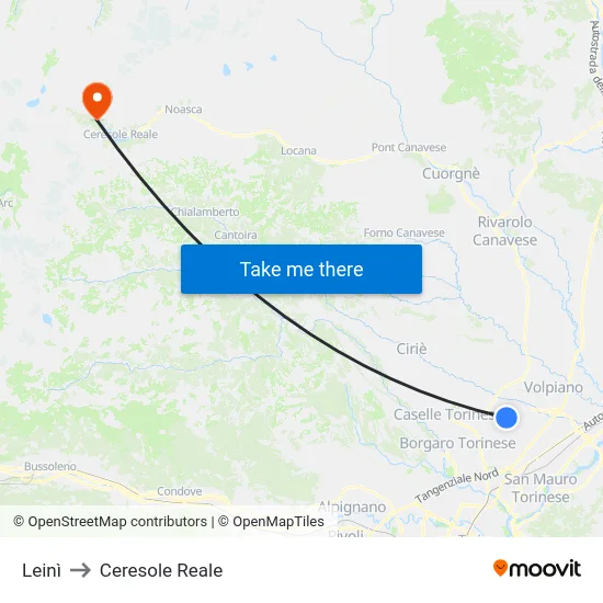 Leinì to Ceresole Reale map